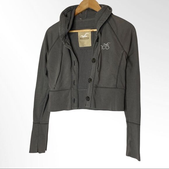 Hollister Y2K Gray Crop Hoodie sweatshirt Jacket women's size Small - Picture 4 of 9